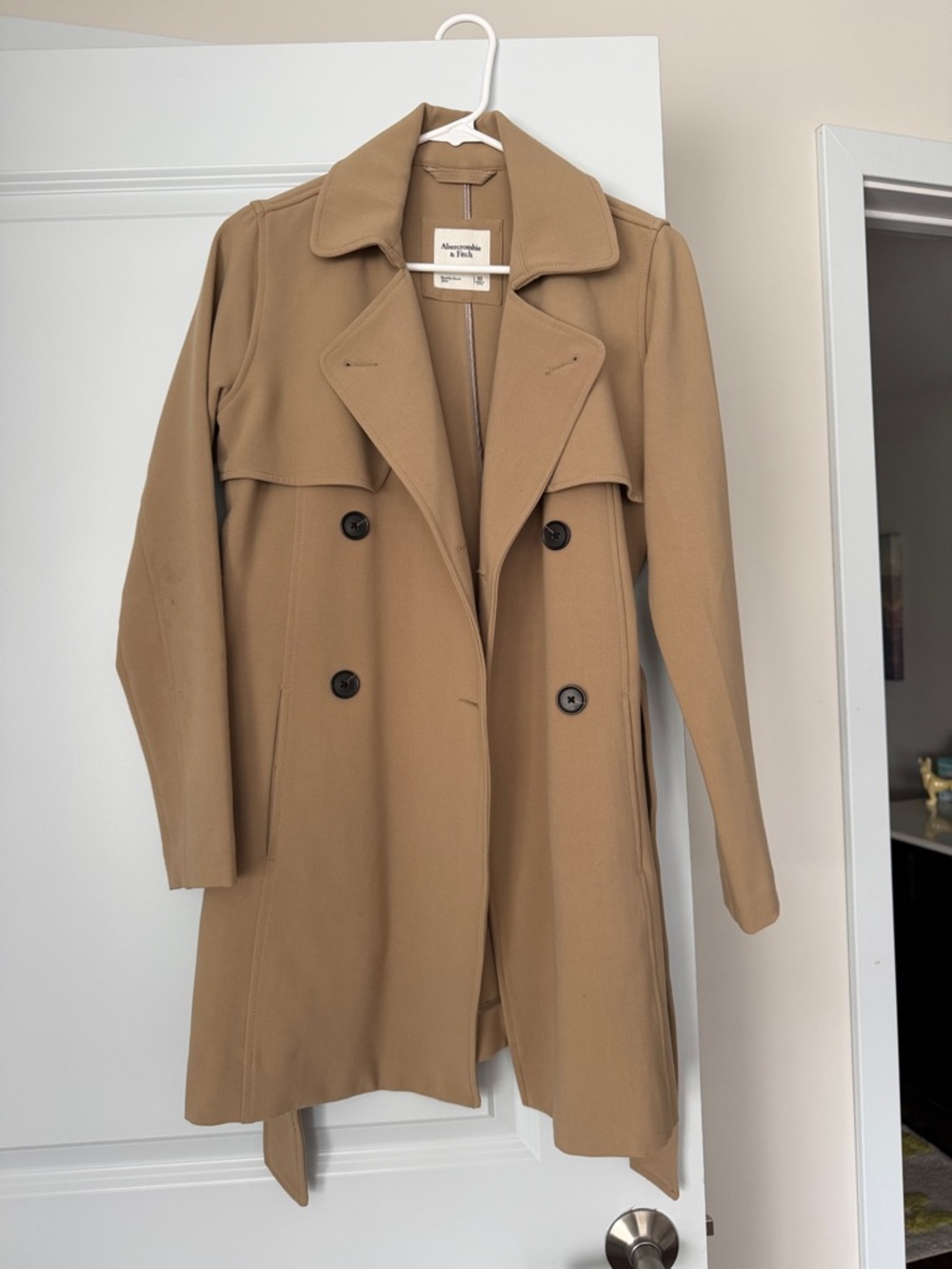 Abercrombie & Fitch Camel Double-Breasted Trench Coat